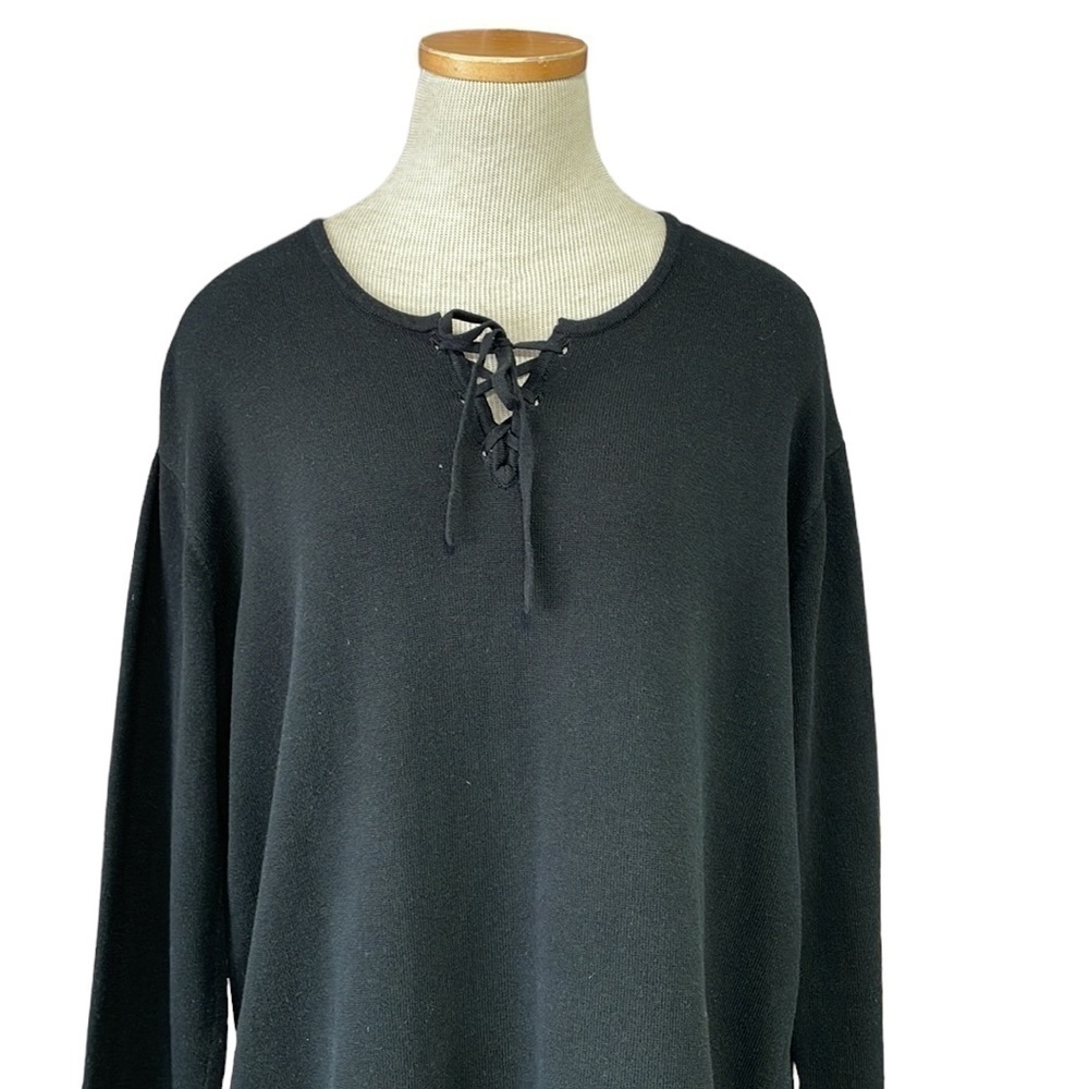 J. Jill Sweater Pullover Black Knit Lace Front Size Medium